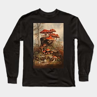 Vintage Red Fall Mushrooms Painting Long Sleeve T-Shirt